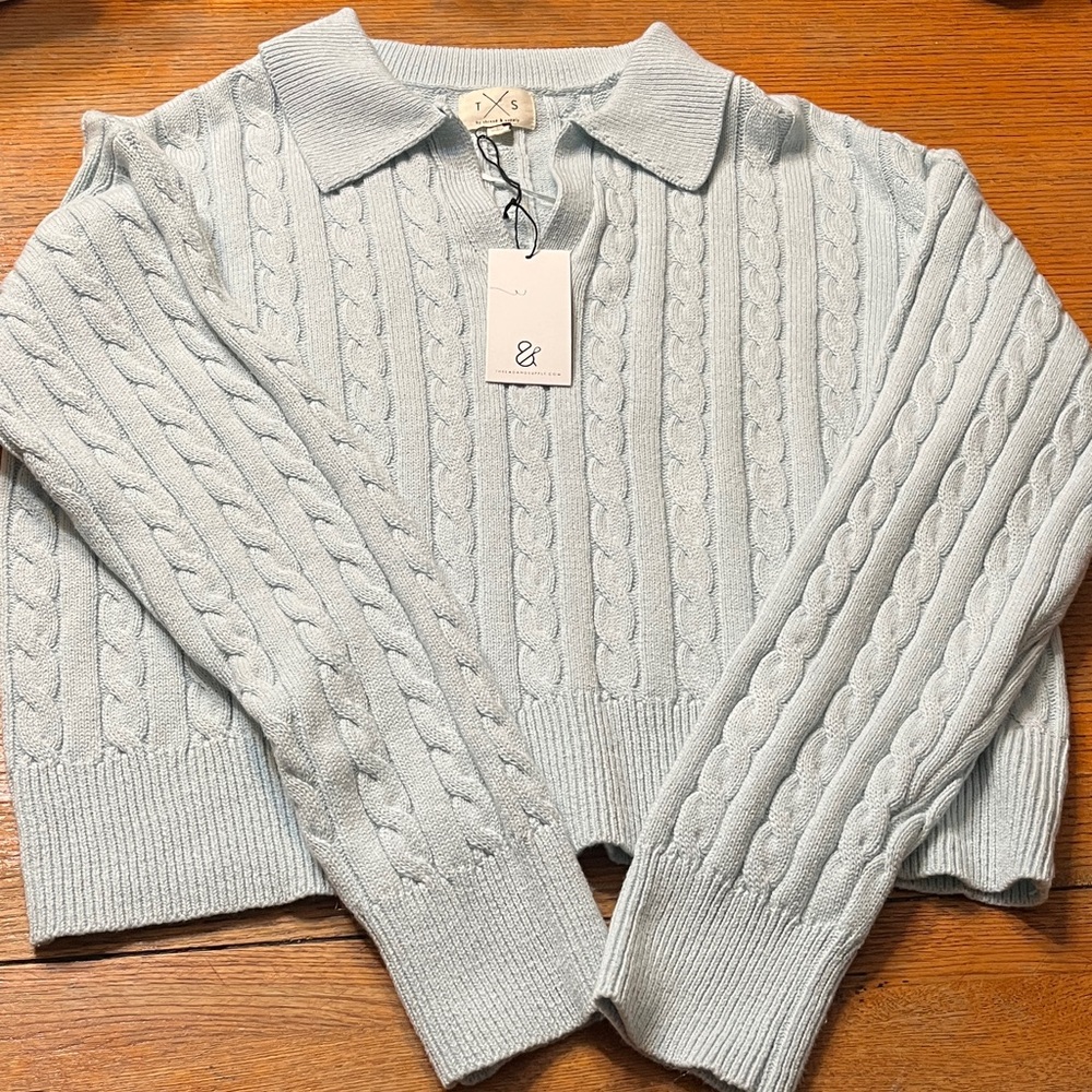 Thread & Supply Sky Blue Cable Knit Sweater